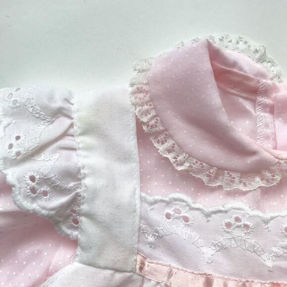 Vintage Pink dot dress w/eyelet pinafore 12-18m - Picture 4 of 6